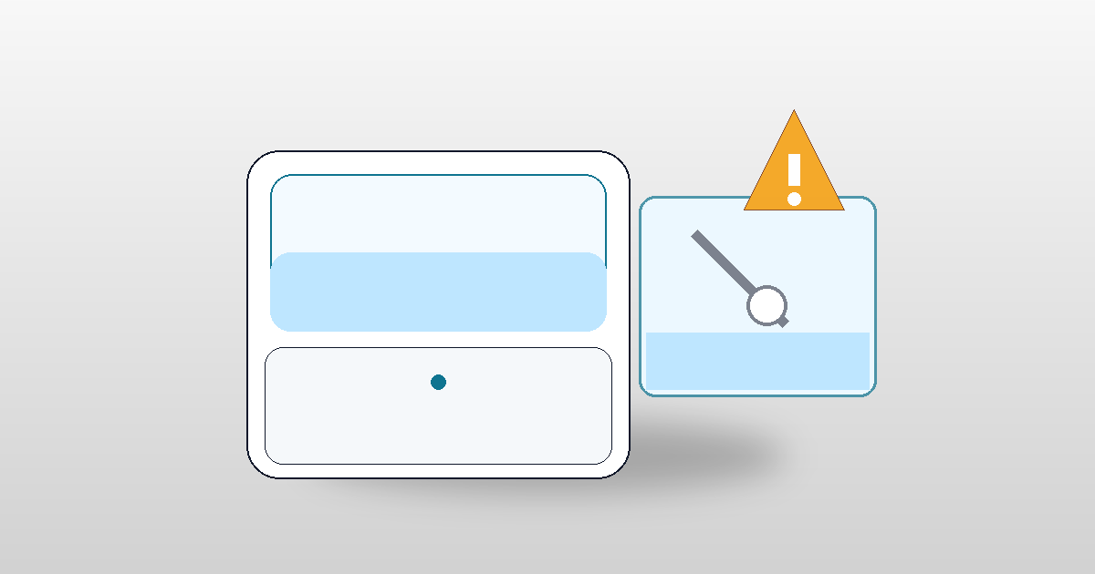フロート不調：タンク窓・浮き・警告マークのイメージ