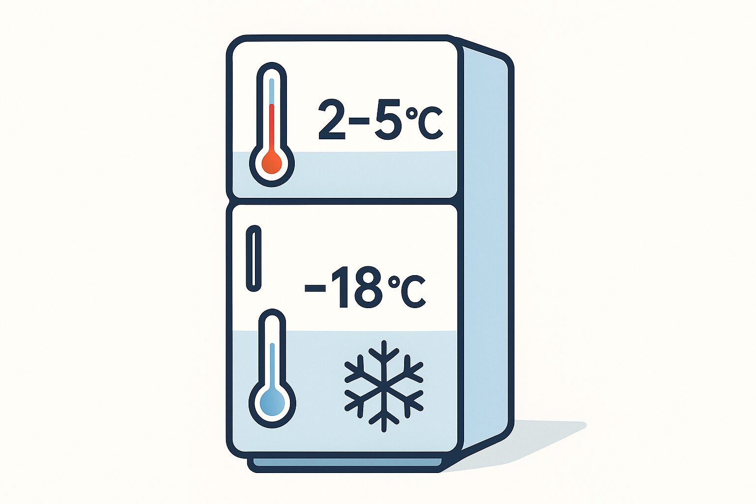 冷蔵は2〜5℃、冷凍は−18℃以下の温度目安を示すイラスト