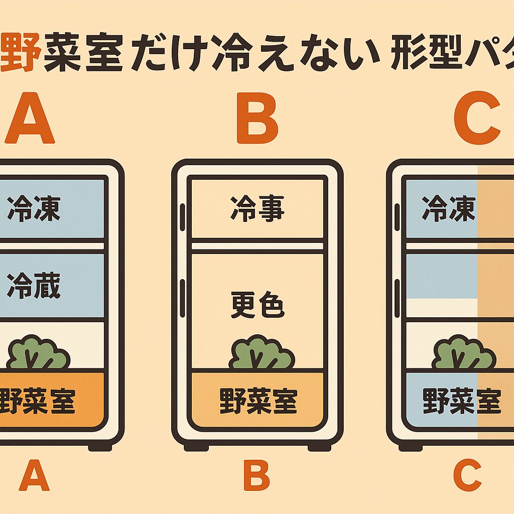 野菜室だけ冷えない典型パターン:A野菜室のみ、B全体、C片側の3類型
