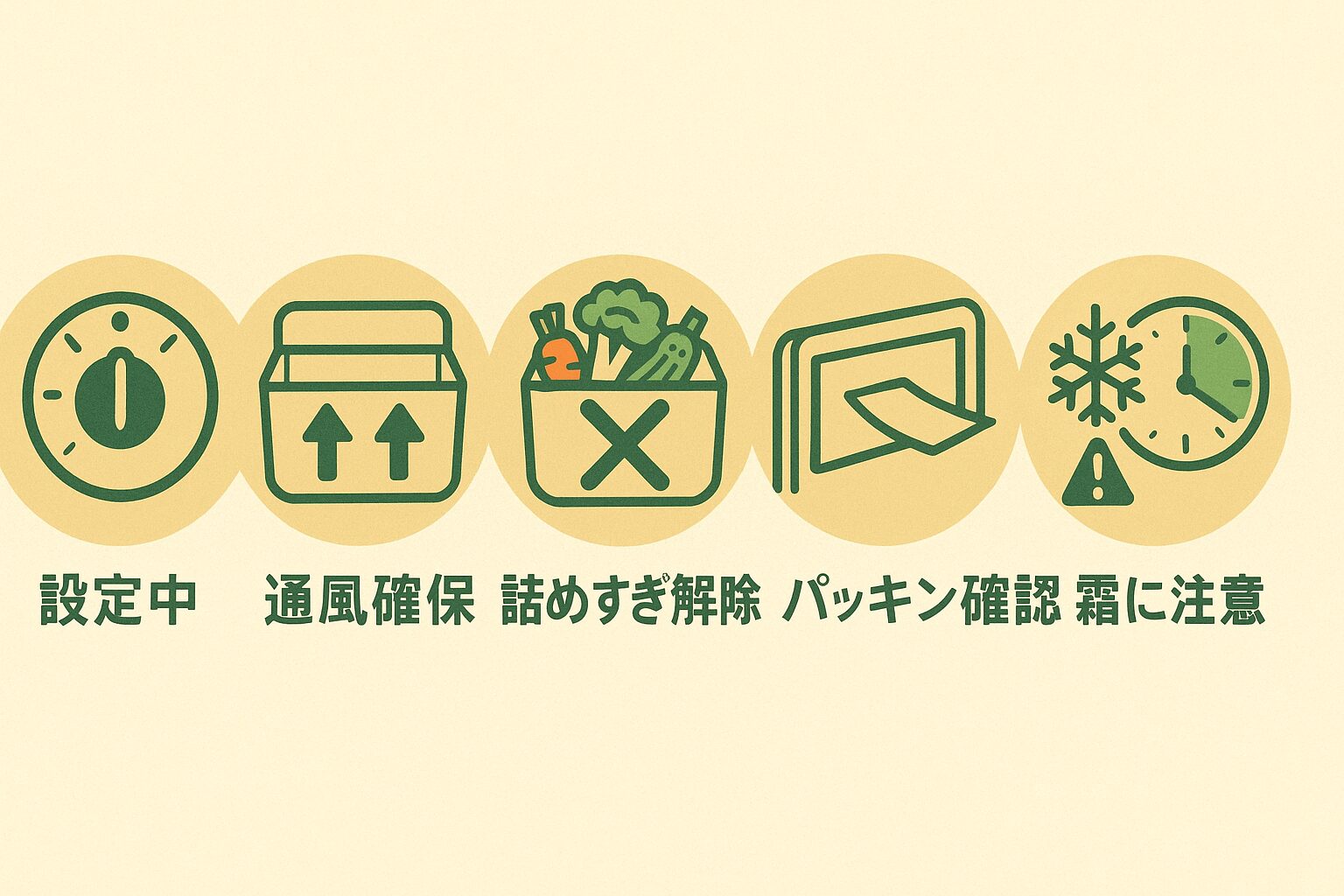 野菜室の最短チェック:設定中・通風確保・詰めすぎ解除・パッキン確認・霜に注意